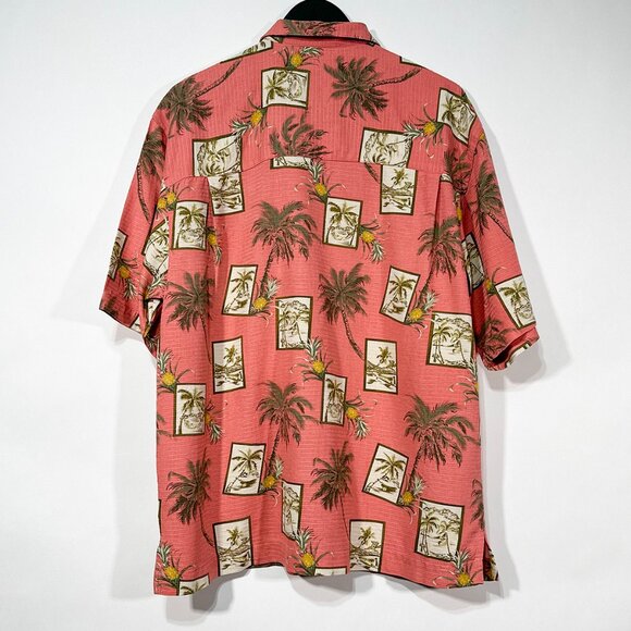 Bermuda Bay Tropical Palm Trees Pineapples 100% Silk Shirt Size L - Picture 14 of 16